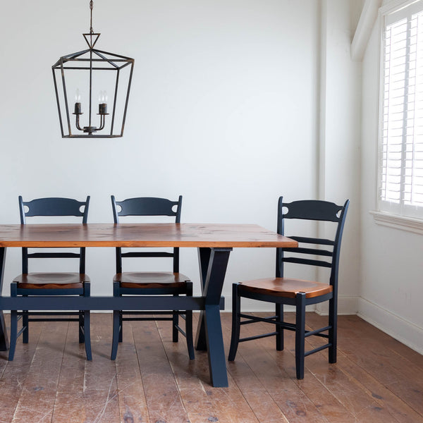 Xander Table & Six Sorel Chairs in Hale Navy/Williams
