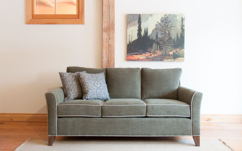 Danforth sofa in green, front on view