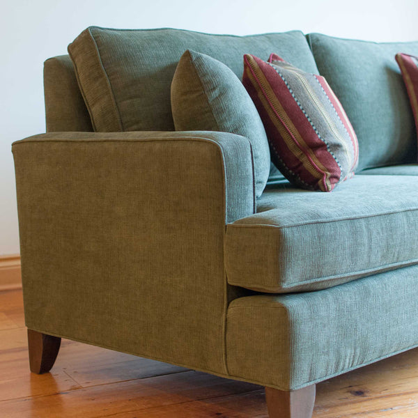 Davenport sofa in olive, arm detail