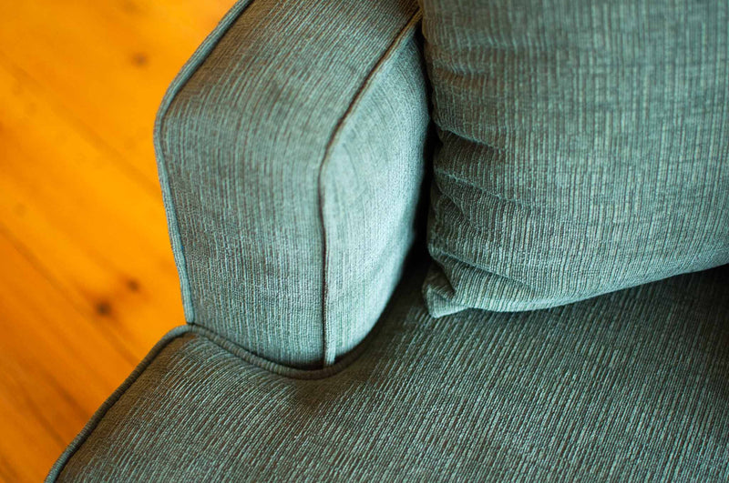 Davenport sofa in olive, arm detail