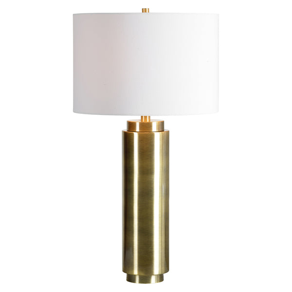 Table lamp with an antique brass finish.